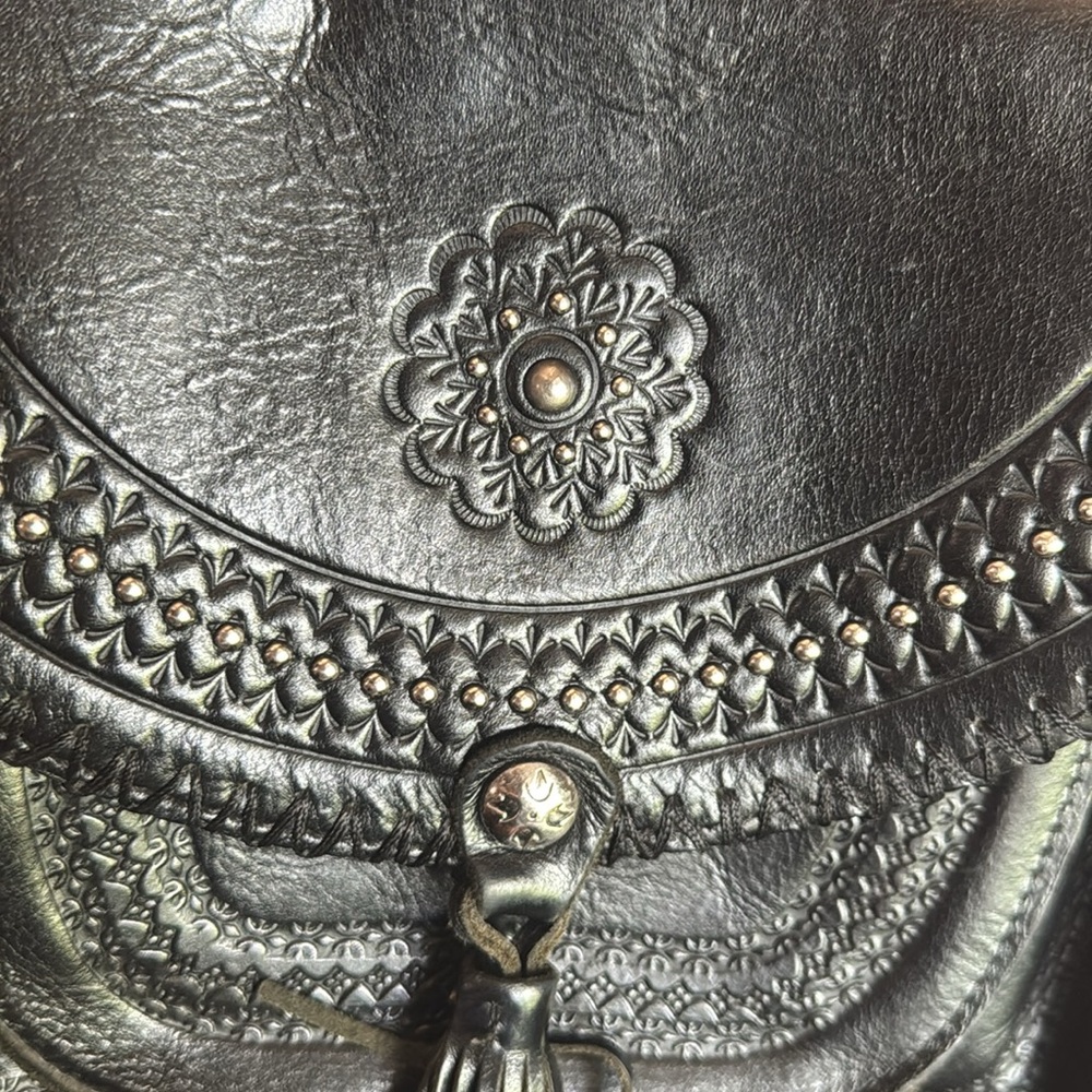 Patricia Nash Elegant Black Leather Crossbody Purse Fringe Western Bohemian Bag - Picture 8 of 8